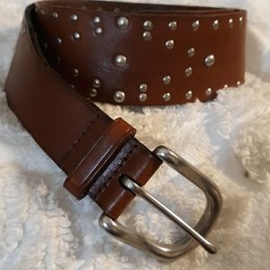 Leather Belt with Silvertone Studs